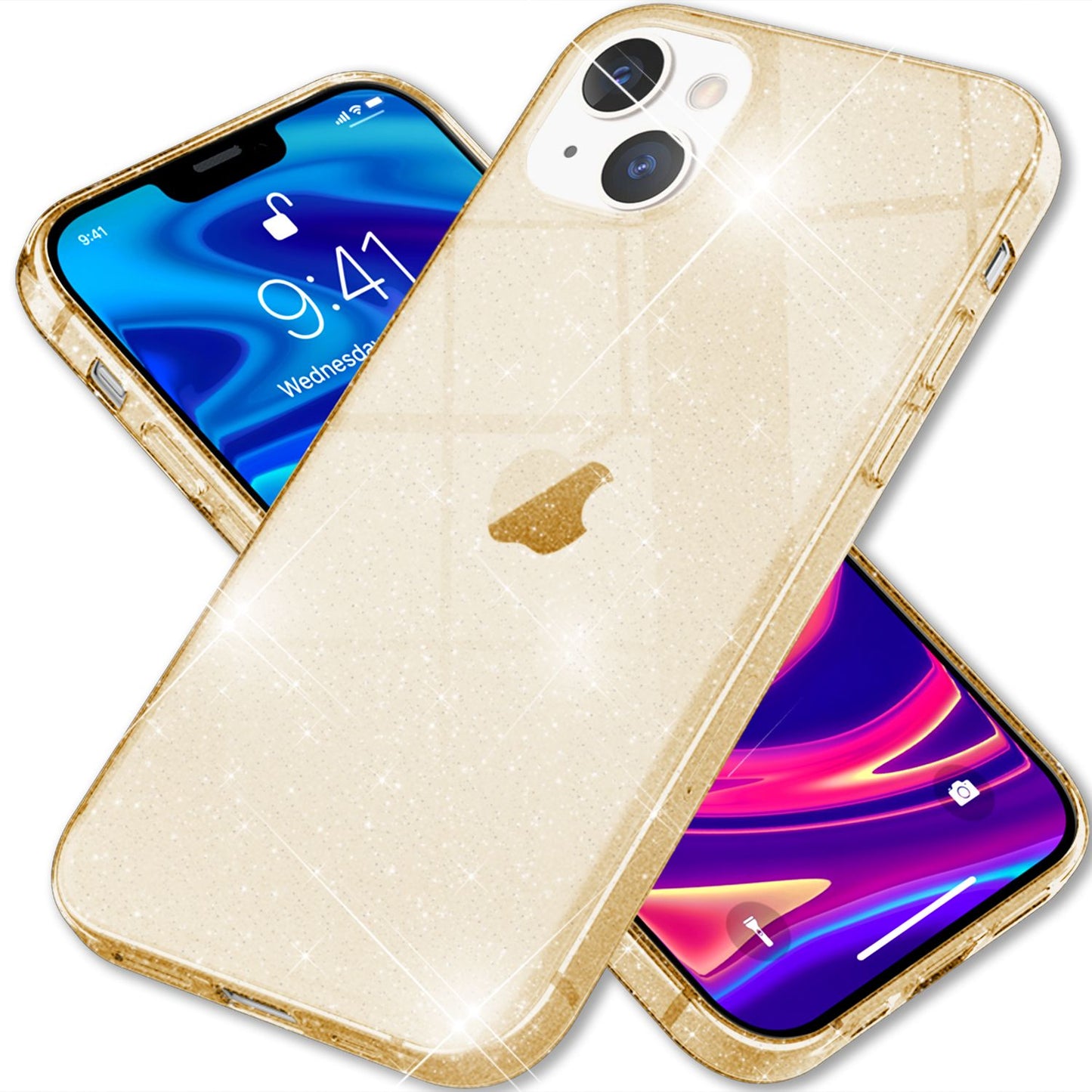 NALIA Glitrandi hulstur fyrir iPhone 13, gegnsætt glitrandi símahulstur með stuðara