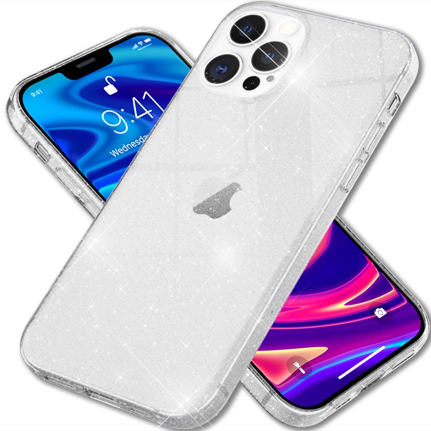 NALIA Glitter Case for iPhone 13 Pro Max, Transparent Glitter Cover Phone Case