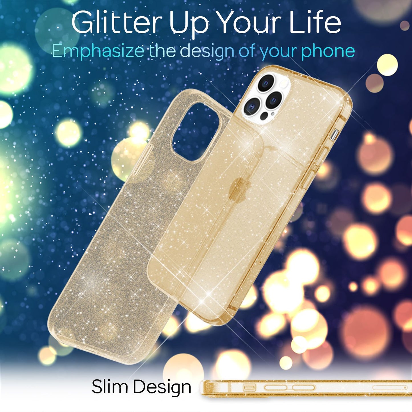 NALIA Glitter Case for iPhone 13 Pro Max, Transparent Glitter Cover Phone Case