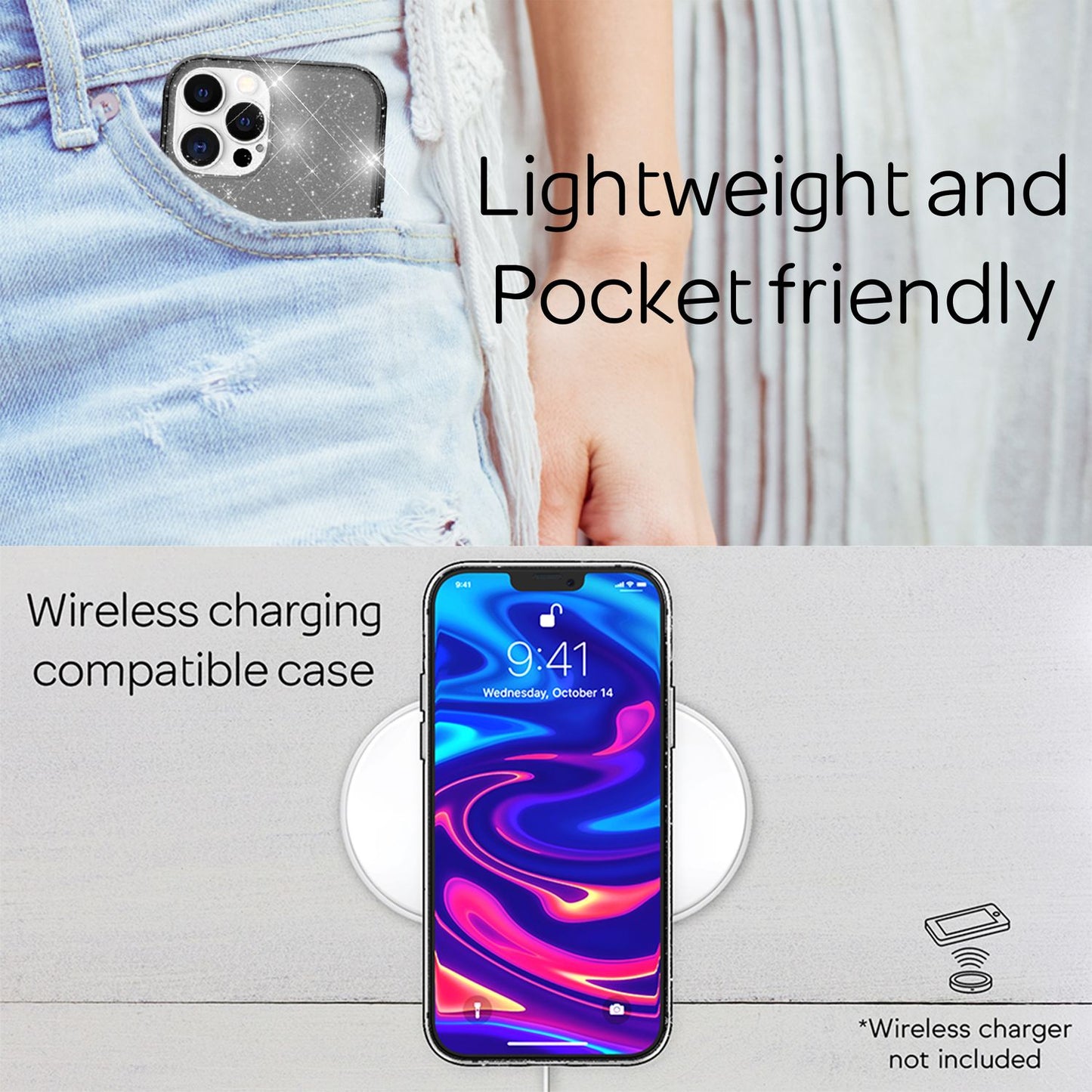 NALIA Glitter Case for iPhone 13 Pro Max, Transparent Glitter Cover Phone Case