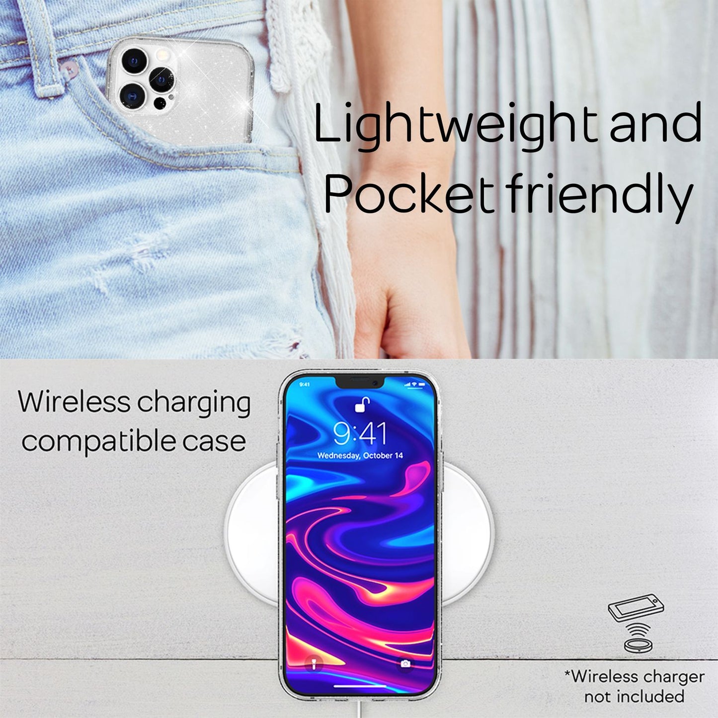 NALIA Glitter Case for iPhone 13 Pro Max, Transparent Glitter Cover Phone Case