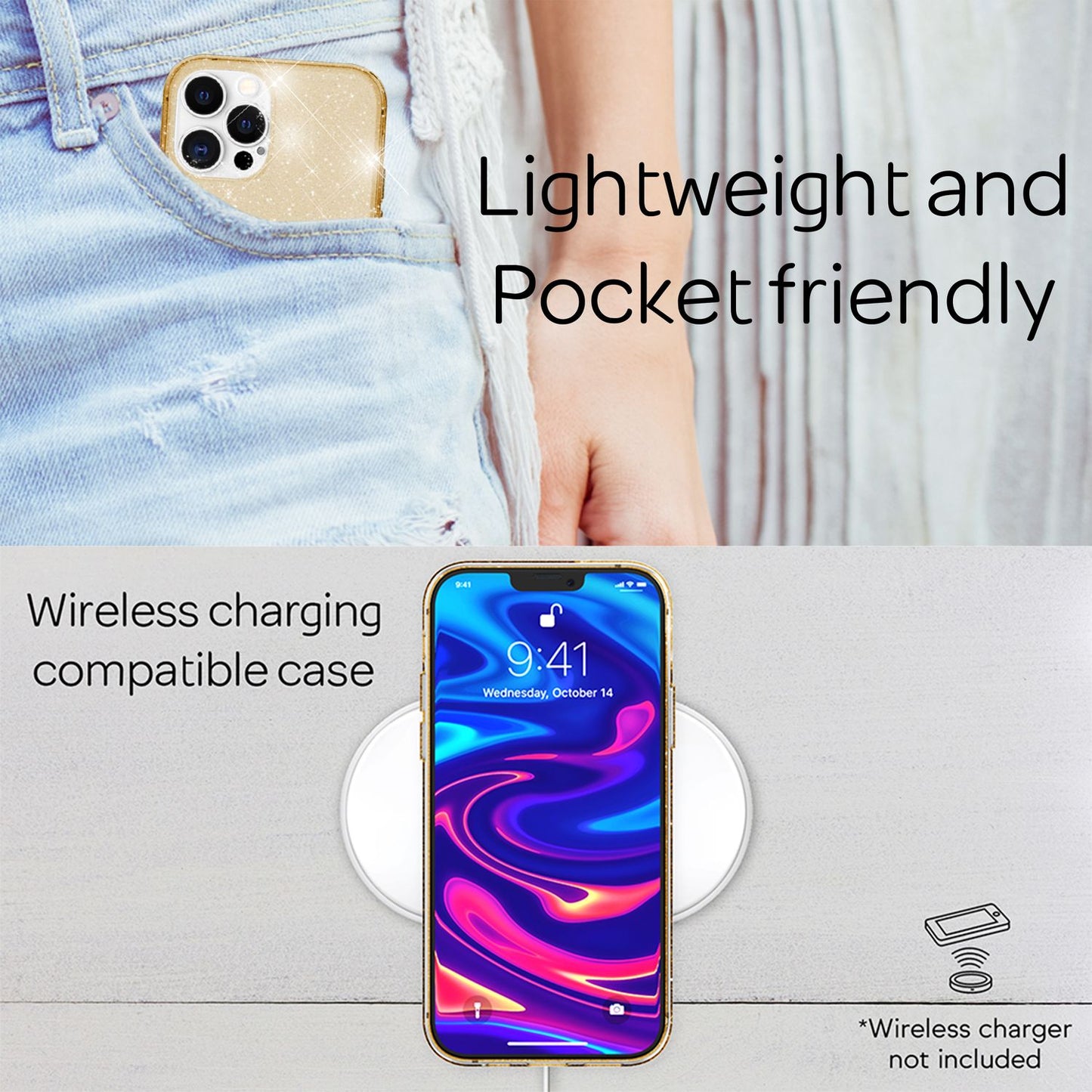 NALIA Glitter Case for iPhone 13 Pro Max, Transparent Glitter Cover Phone Case