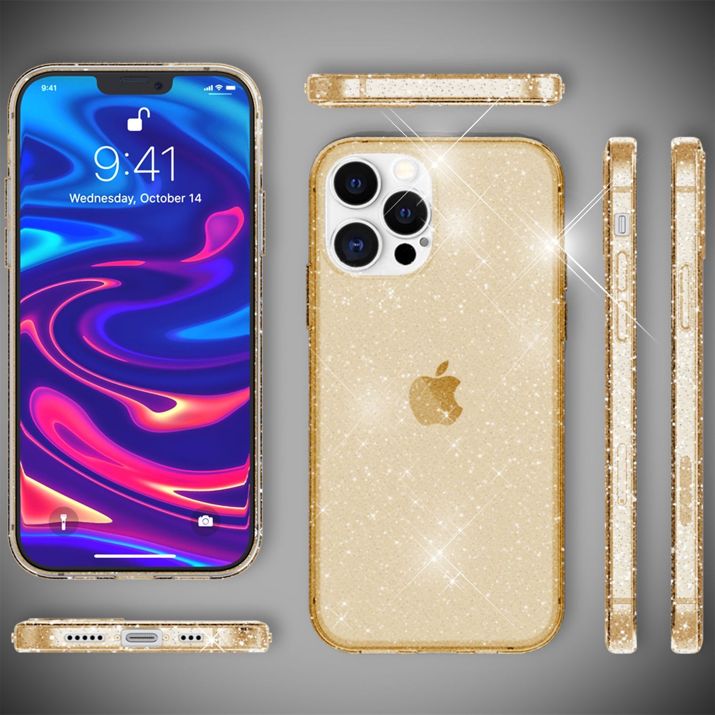 NALIA Glitter Case for iPhone 13 Pro Max, Transparent Glitter Cover Phone Case