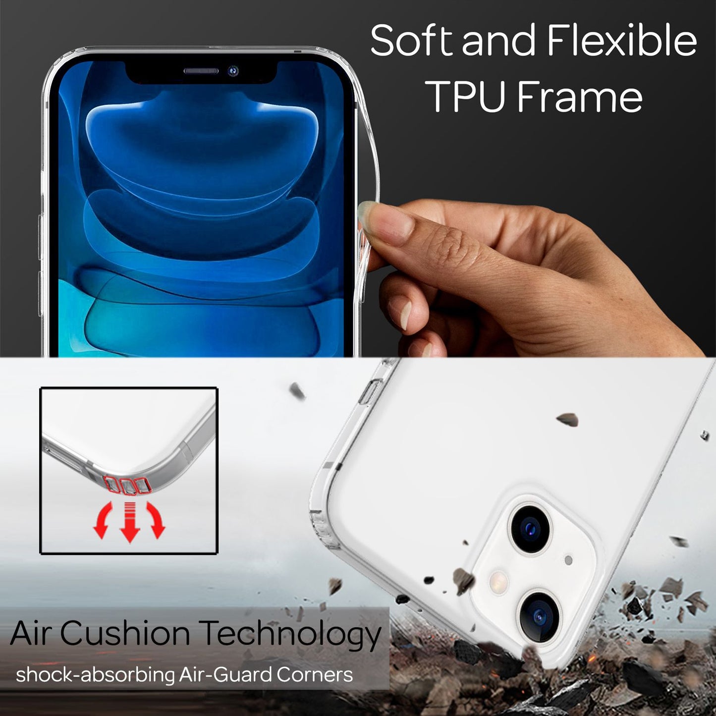 NALIA gegnsætt rispuþolið hulstur fyrir iPhone 13 Mini, gegnsætt, gulnunarvarið, höggþolið og sílikonrammi