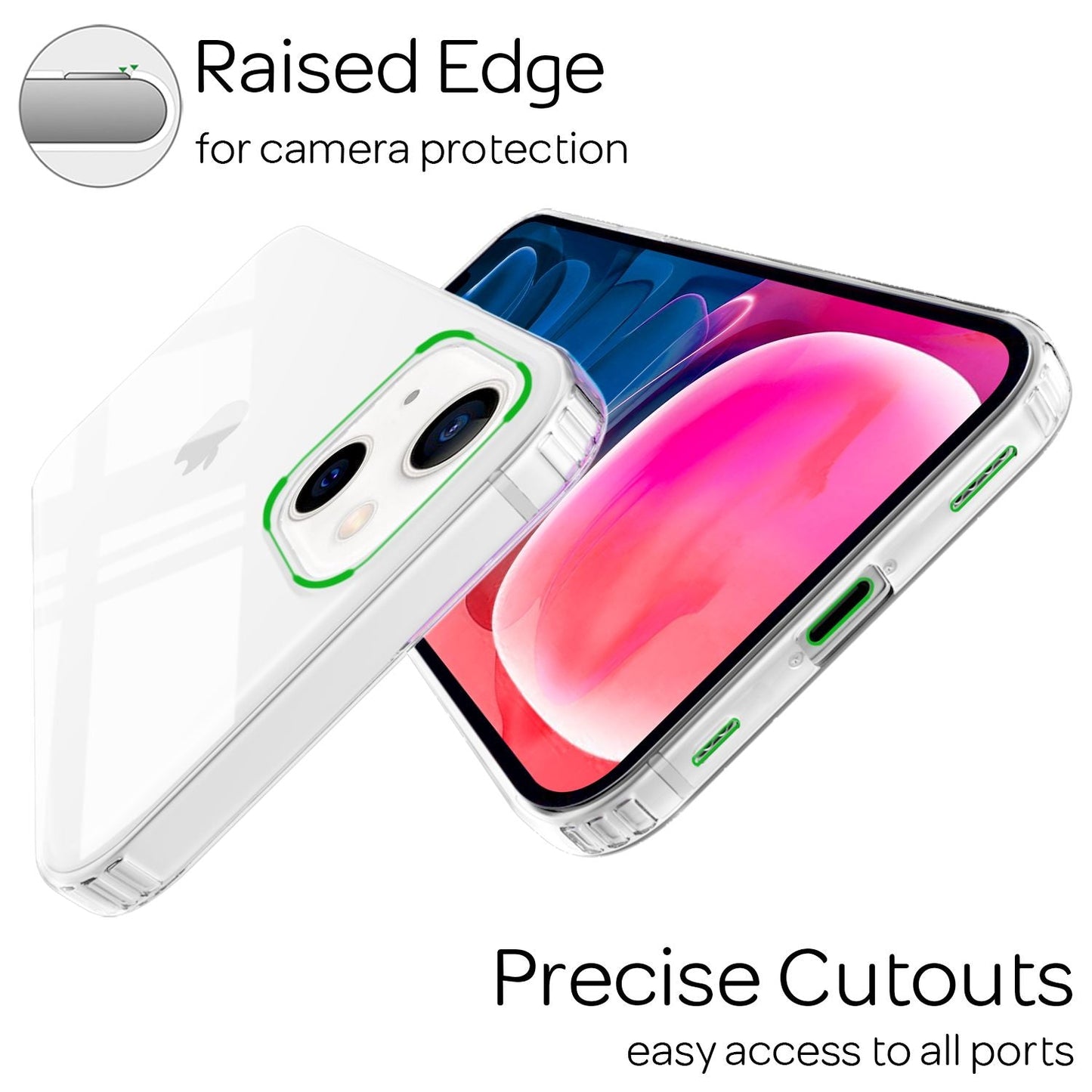 NALIA gegnsætt rispuþolið hulstur fyrir iPhone 13 Mini, gegnsætt, gulnunarvarið, höggþolið og sílikonrammi