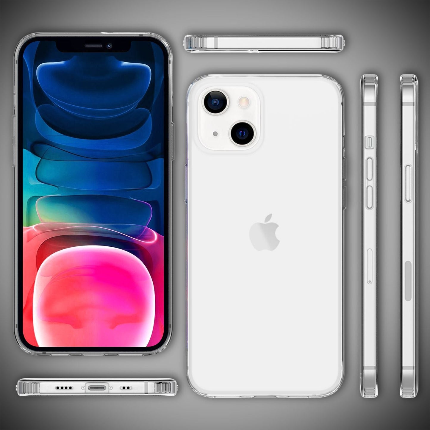 NALIA gegnsætt rispuþolið hulstur fyrir iPhone 13 Mini, gegnsætt, gulnunarvarið, höggþolið og sílikonrammi