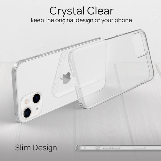 NALIA Clear Scratch-Resistant Case for iPhone 13, Transparent Anti-Yellowing Shockproof Hard Back &amp; Silicone Frame