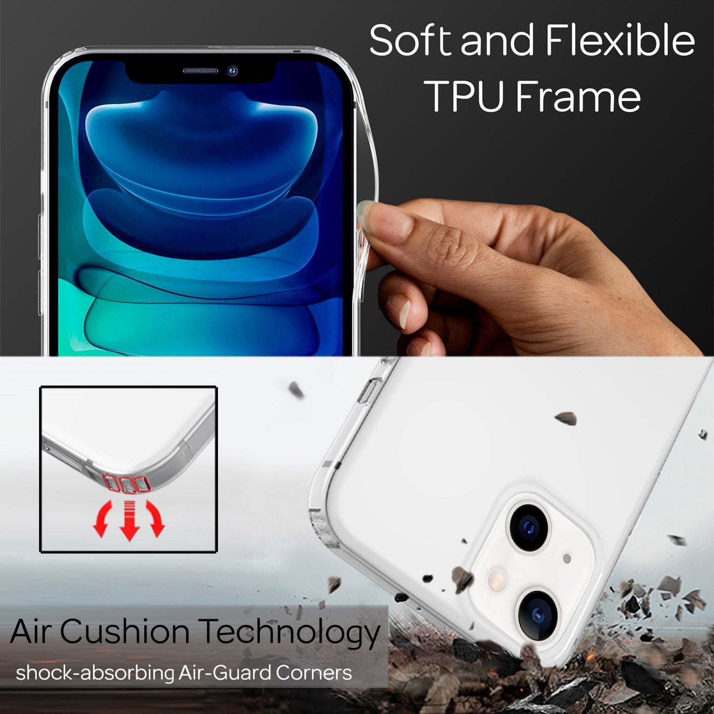 NALIA Clear Scratch-Resistant Case for iPhone 13, Transparent Anti-Yellowing Shockproof Hard Back &amp; Silicone Frame