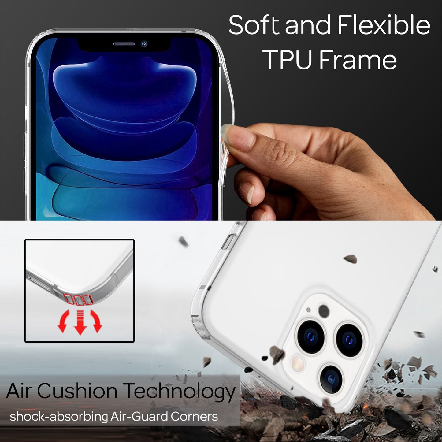 NALIA Clear Scratch-Resistant Case for iPhone 13 Pro Max, Transparent Anti-Yellowing Shockproof Hard Back &amp; Silicone Frame