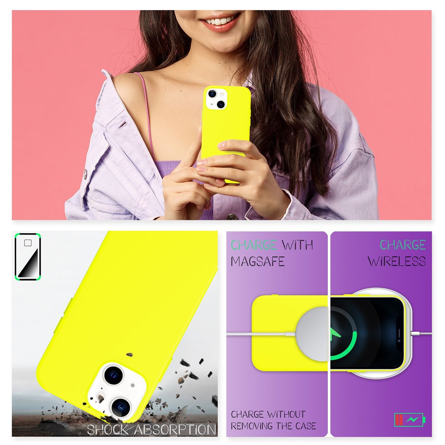 NALIA litríkt neon símahulstur fyrir iPhone 13, matt sílikon hulstur með stuðara