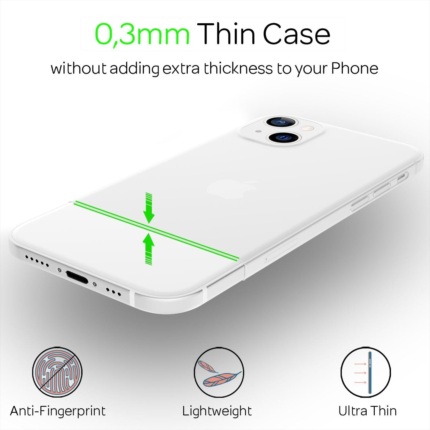 NALIA afar þunnt hart hulstur fyrir iPhone 13, gegnsætt 0,3 mm þunnt, úrþunnt, matt hulstur sem varnir gegn fingraförum, létt