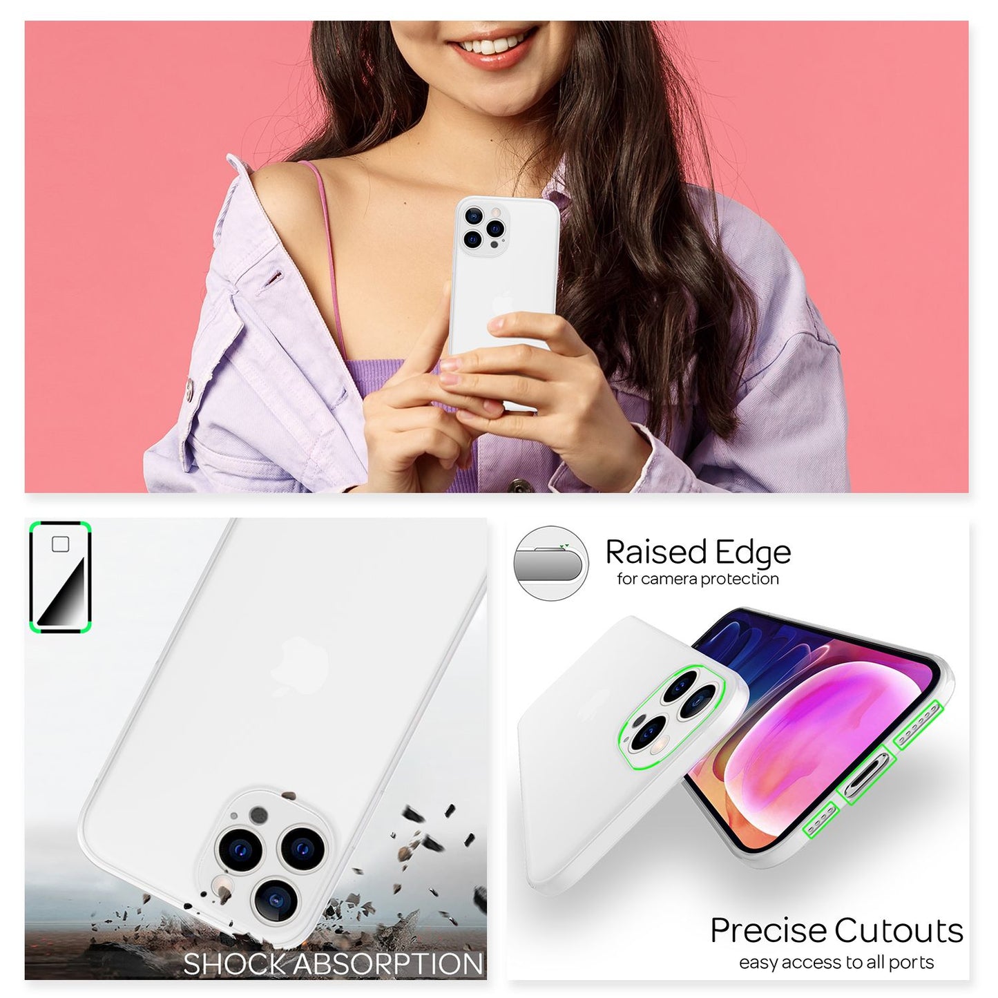 NALIA Ultraþunnt hart hulstur fyrir iPhone 13 Pro Max, gegnsætt, 0,3 mm þunnt