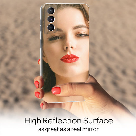 NALIA Mirror Tempered Glass Case for Samsung Galaxy S21, Clear Mirror Effect Scratch-Resistant Hard Case, 9H Tempered Glass &amp; Silicone Bumper, Slim Protective Glass Phone Case