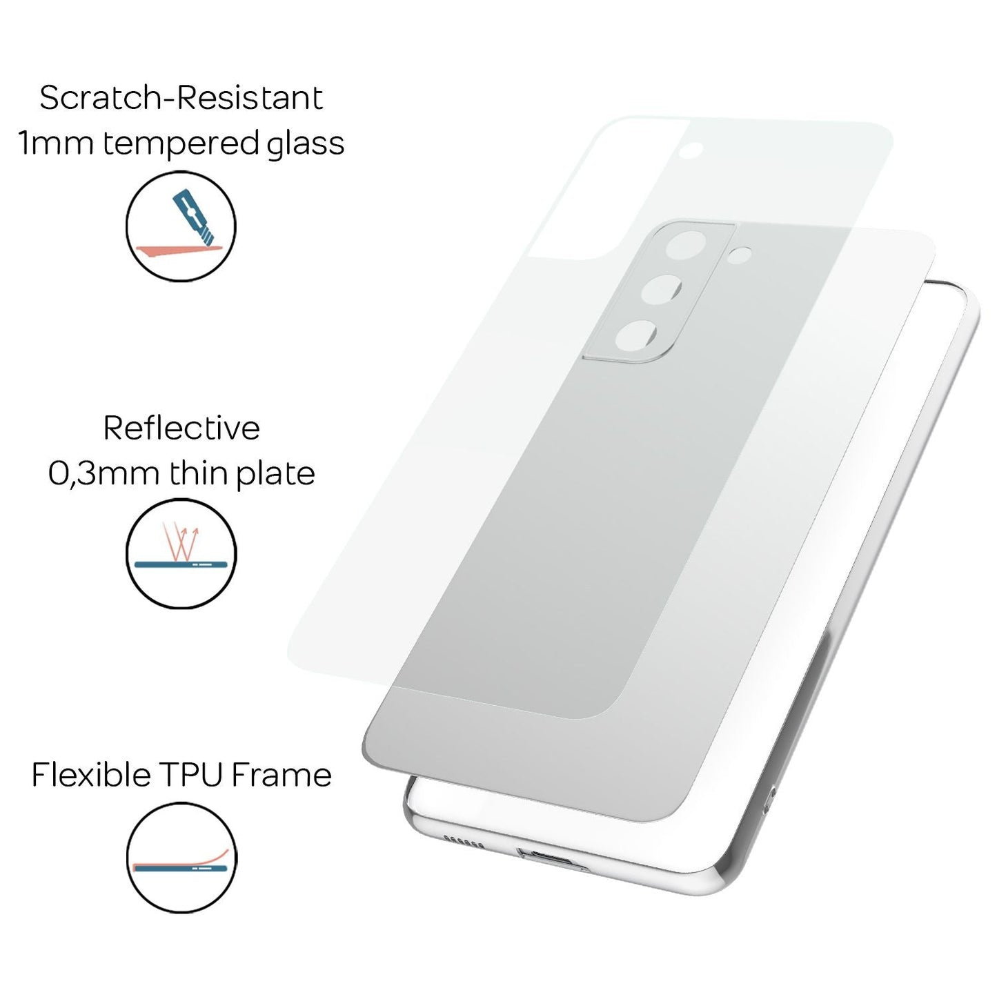 NALIA Mirror Tempered Glass Case for Samsung Galaxy S21, Clear Mirror Effect Scratch-Resistant Hard Case, 9H Tempered Glass &amp; Silicone Bumper, Slim Protective Glass Phone Case