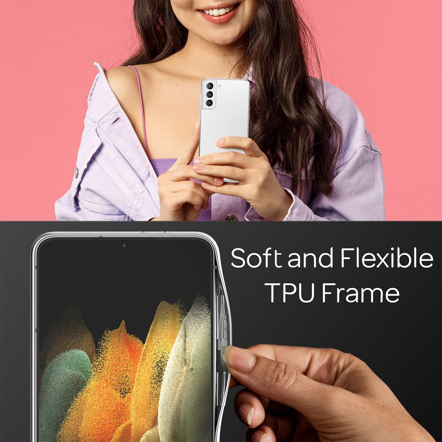 NALIA Mirror Tempered Glass Case for Samsung Galaxy S21, Clear Mirror Effect Scratch-Resistant Hard Case, 9H Tempered Glass &amp; Silicone Bumper, Slim Protective Glass Phone Case