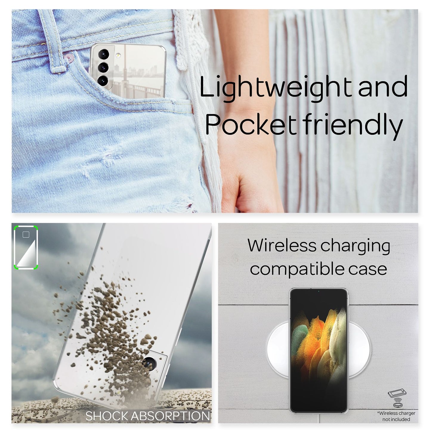 NALIA Mirror Tempered Glass Case for Samsung Galaxy S21, Clear Mirror Effect Scratch-Resistant Hard Case, 9H Tempered Glass &amp; Silicone Bumper, Slim Protective Glass Phone Case