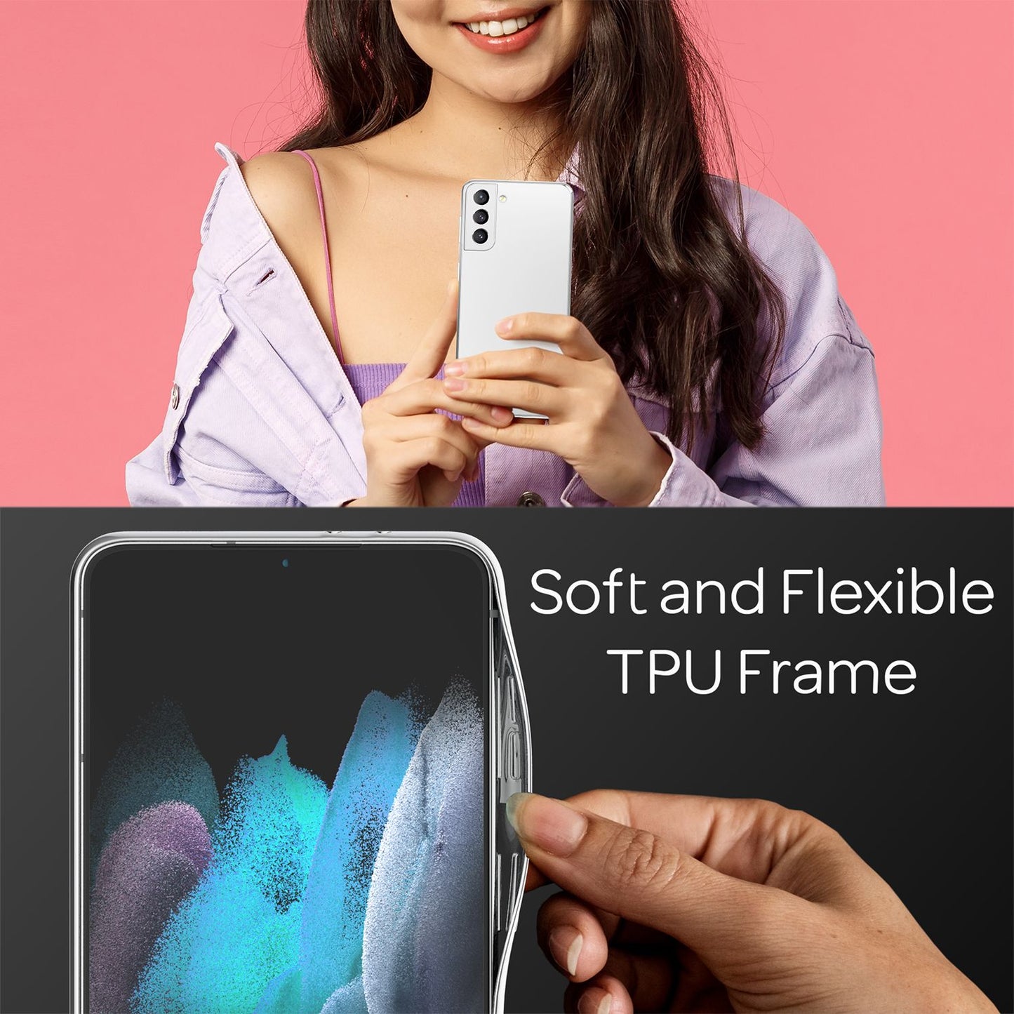 NALIA spegilglerhulstur fyrir Samsung Galaxy S21 Plus, gegnsætt spegilhlíf, rispuþolið 9H glerhulstur