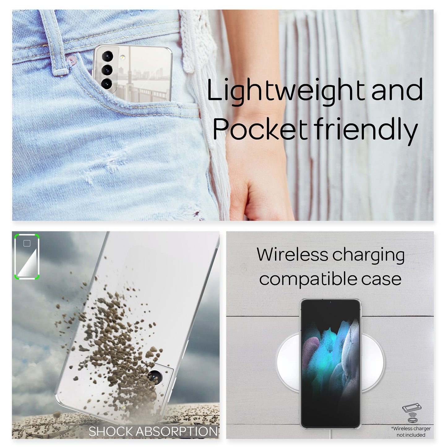 NALIA spegilglerhulstur fyrir Samsung Galaxy S21 Plus, gegnsætt spegilhlíf, rispuþolið 9H glerhulstur