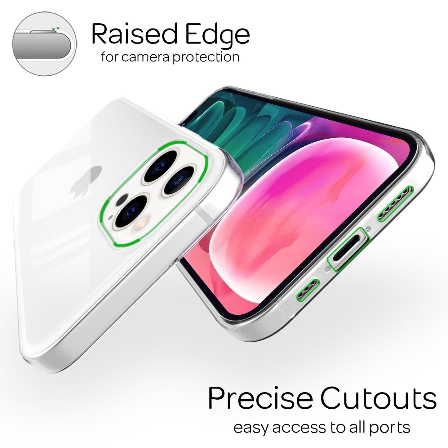 NALIA gegnsætt sílikon símahulstur fyrir iPhone 13 Pro, gegnsætt hulstur með stuðara