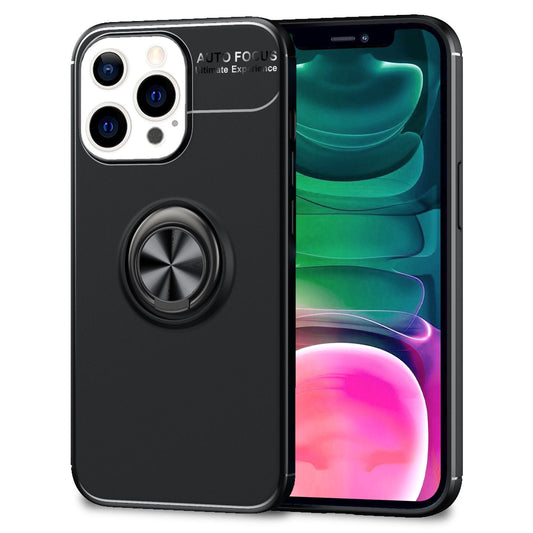 NALIA Black Phone Case for iPhone 13 Pro, 360° Ring Case Kickstand Cover