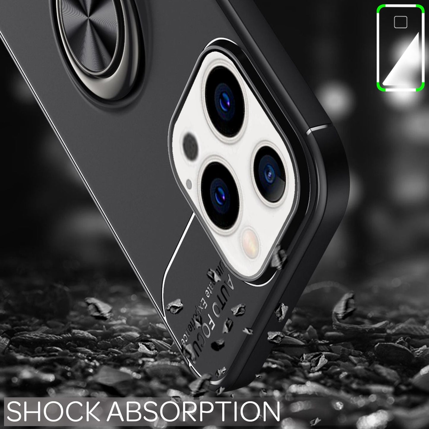 NALIA Black Phone Case for iPhone 13 Pro, 360° Ring Case Kickstand Cover