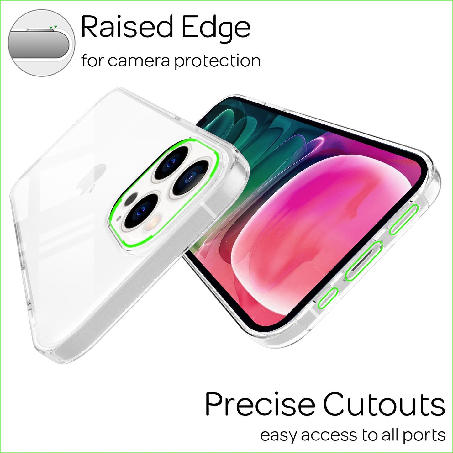 NALIA gegnsætt 360° verndarhulstur fyrir iPhone 13 Pro, full vörn gegnsætt, gulnunarvarna, sterkt, hart hulstur, sílikon og skjávörn