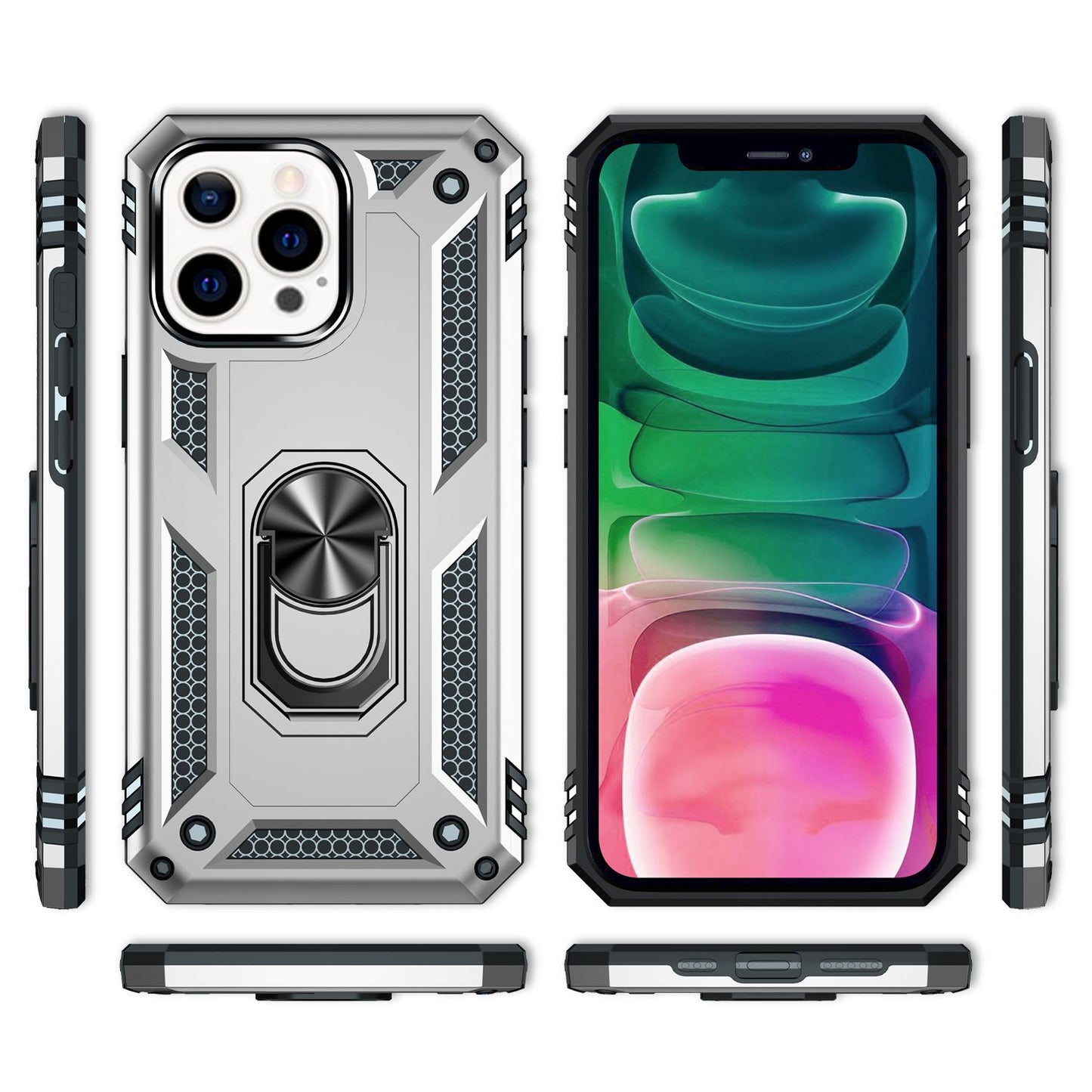 NALIA Ring Case for iPhone 13 Pro, Hard Case with Silicone Bumper Cover Protection