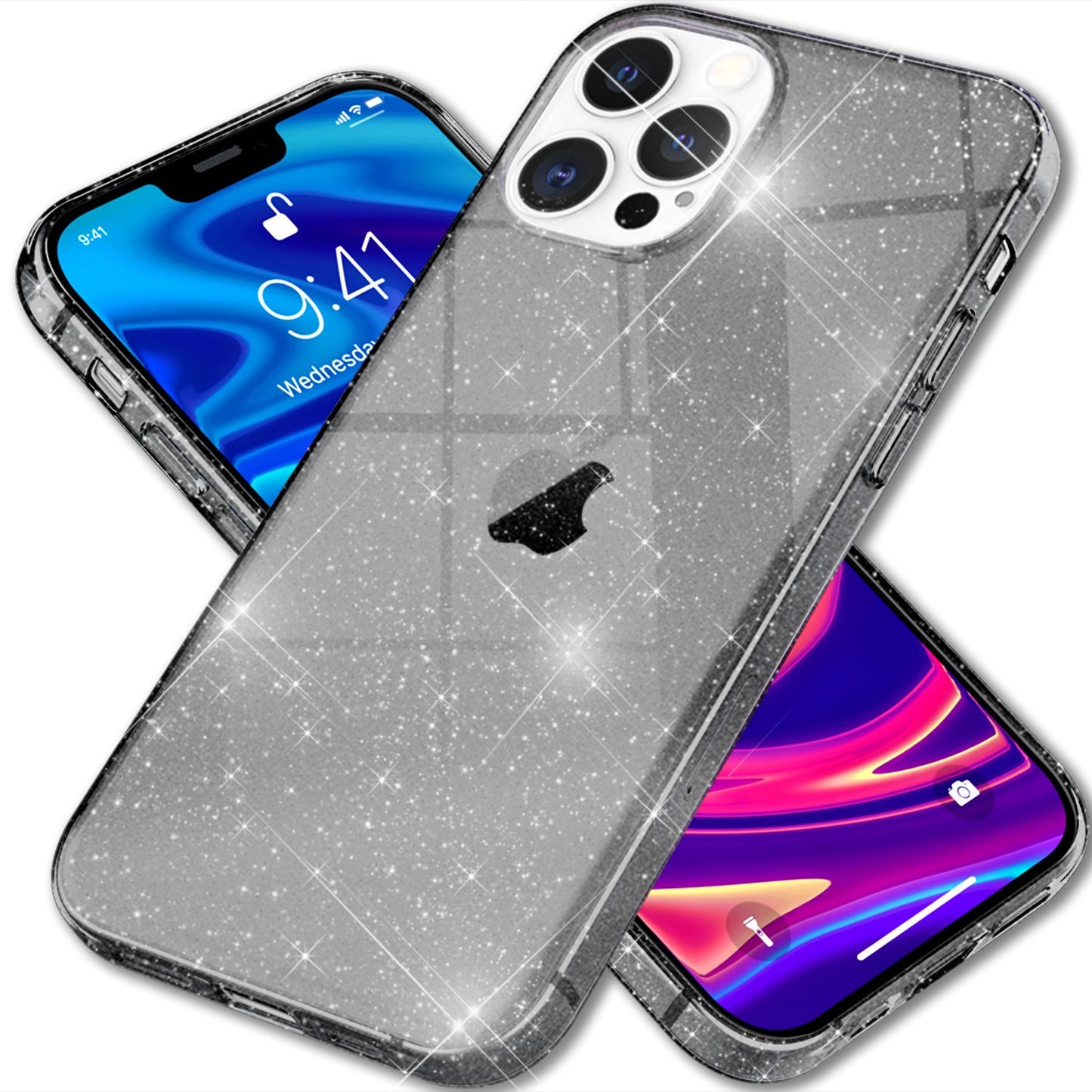 NALIA Glitrandi hulstur fyrir iPhone 13 Pro, gegnsætt glitrandi símahulstur