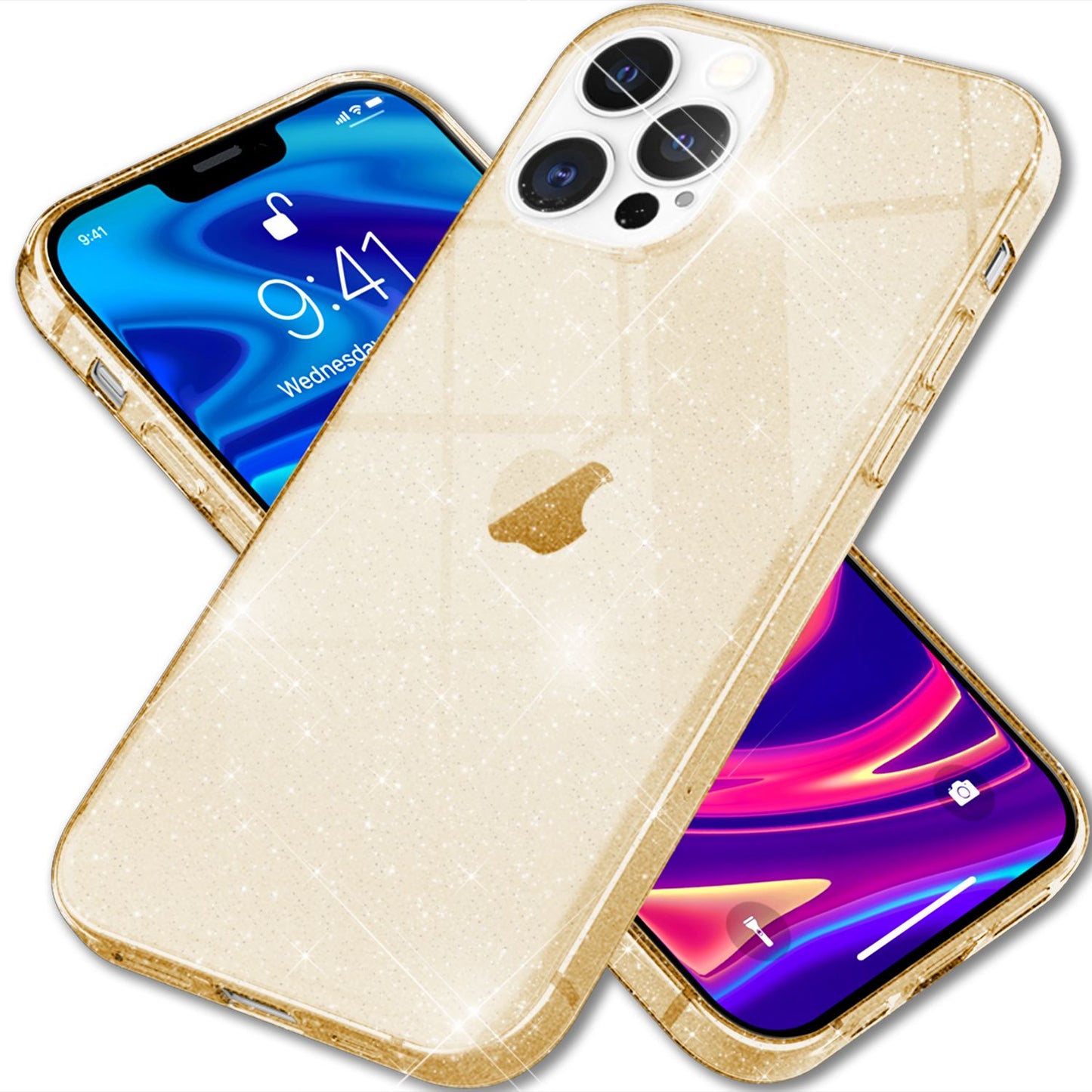 NALIA Glitrandi hulstur fyrir iPhone 13 Pro, gegnsætt glitrandi símahulstur