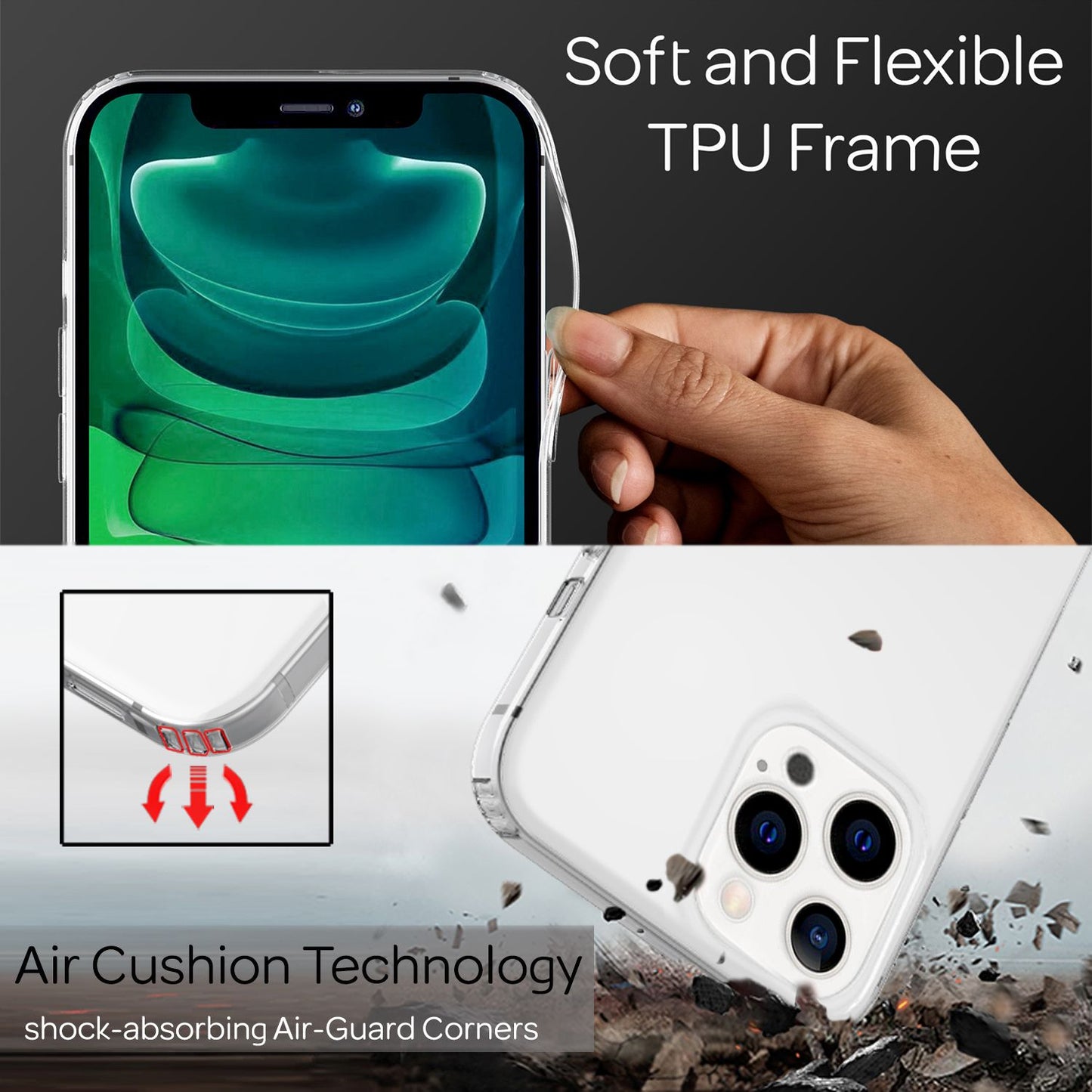 NALIA Clear Scratch-Resistant Case for iPhone 13 Pro, Transparent Anti-Yellowing Shockproof Hard Back &amp; Silicone Frame