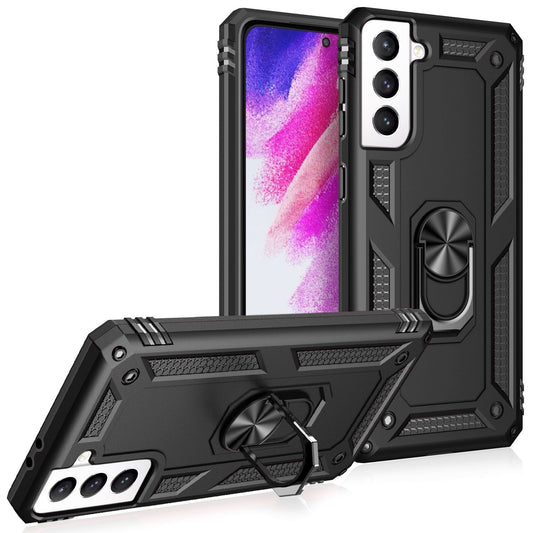 NALIA Military-Style Ring Case for Samsung Galaxy S21 FE, Extremely Protective, Shockproof, Robust, 360° Ring for Stand Function
