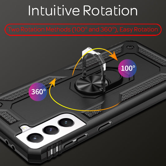 NALIA Military-Style Ring Case for Samsung Galaxy S21 FE, Extremely Protective, Shockproof, Robust, 360° Ring for Stand Function