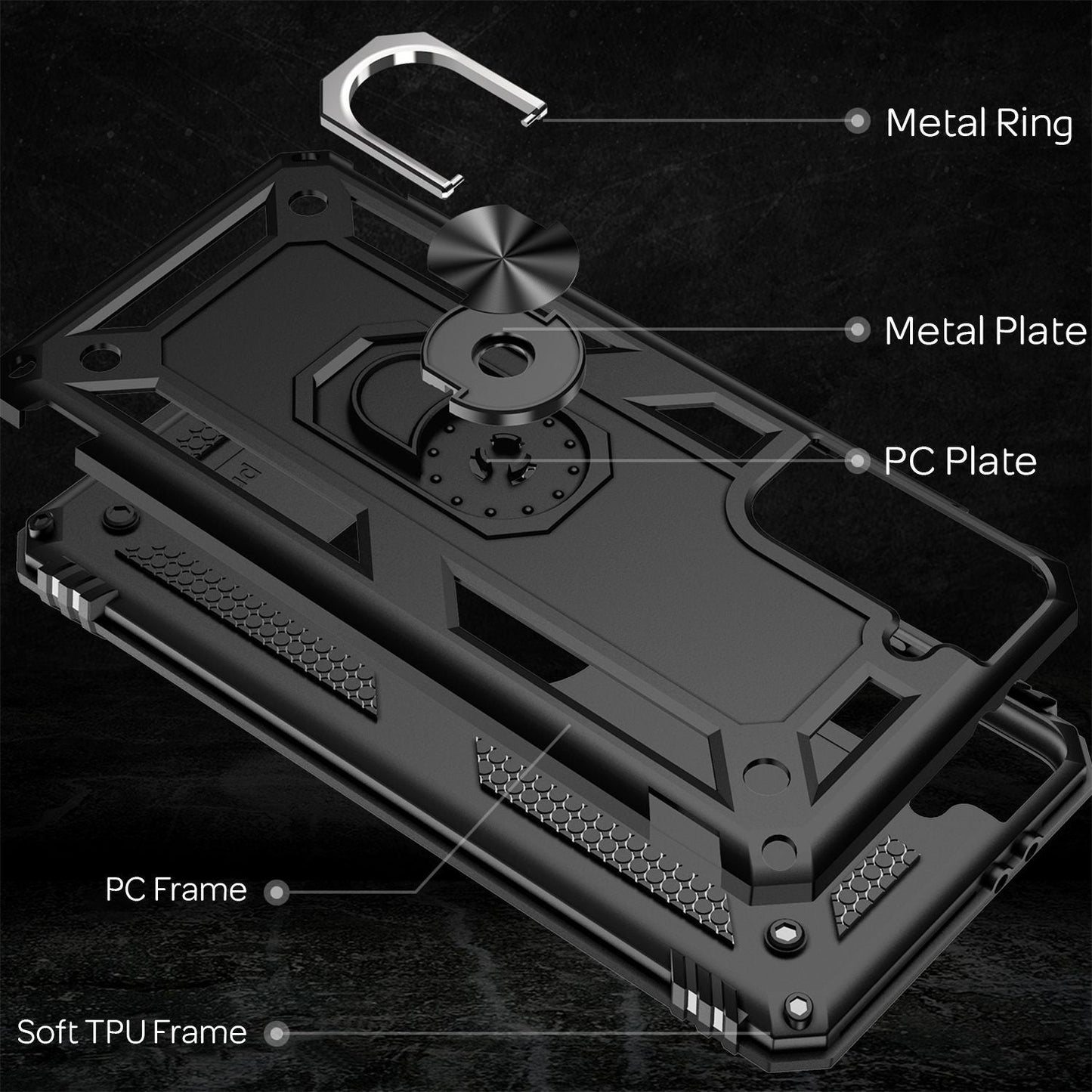 NALIA Military-Style Ring Case for Samsung Galaxy S21 FE, Extremely Protective, Shockproof, Robust, 360° Ring for Stand Function