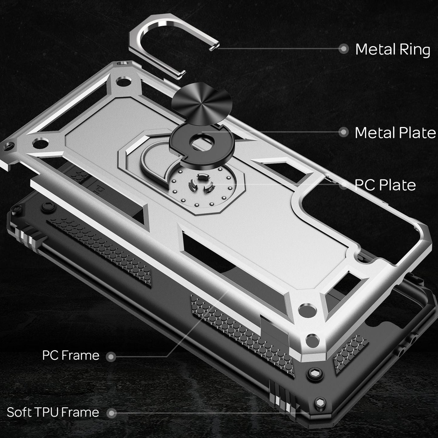 NALIA Military-Style Ring Case for Samsung Galaxy S21 FE, Extremely Protective, Shockproof, Robust, 360° Ring for Stand Function