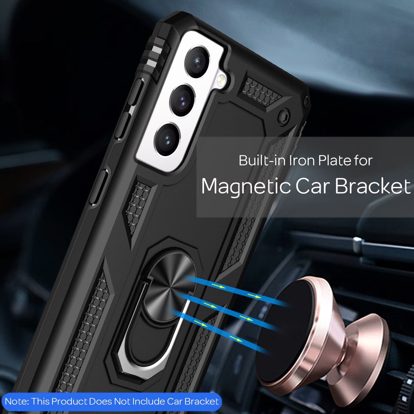 NALIA Military-Style Ring Case for Samsung Galaxy S21 FE, Extremely Protective, Shockproof, Robust, 360° Ring for Stand Function