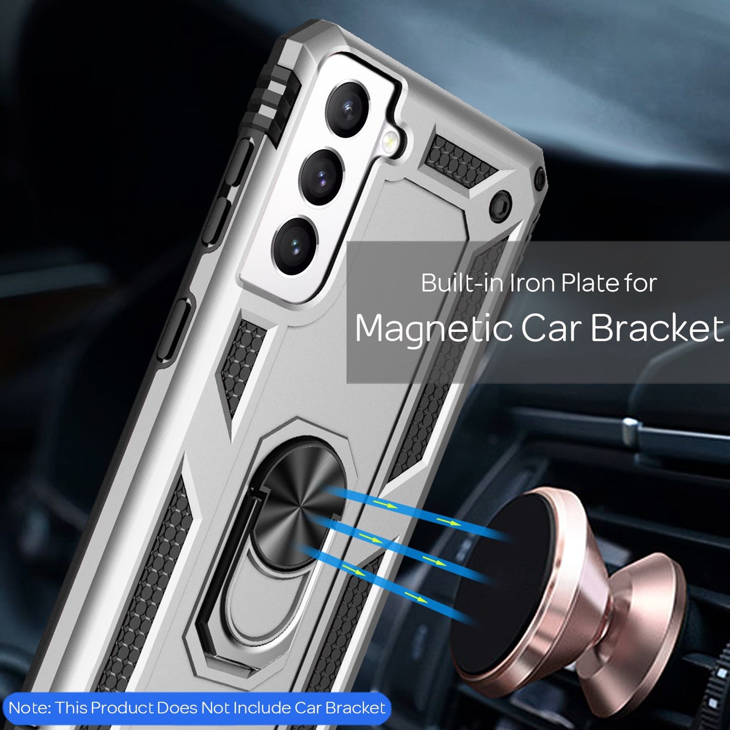 NALIA Military-Style Ring Case for Samsung Galaxy S21 FE, Extremely Protective, Shockproof, Robust, 360° Ring for Stand Function