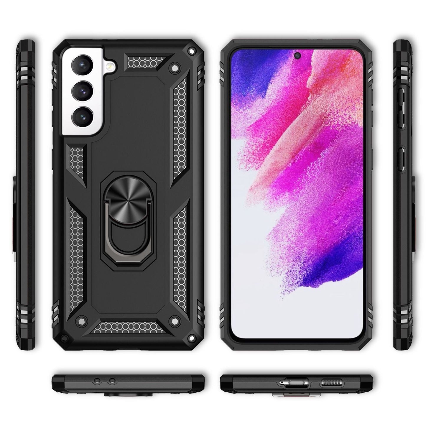 NALIA Military-Style Ring Case for Samsung Galaxy S21 FE, Extremely Protective, Shockproof, Robust, 360° Ring for Stand Function
