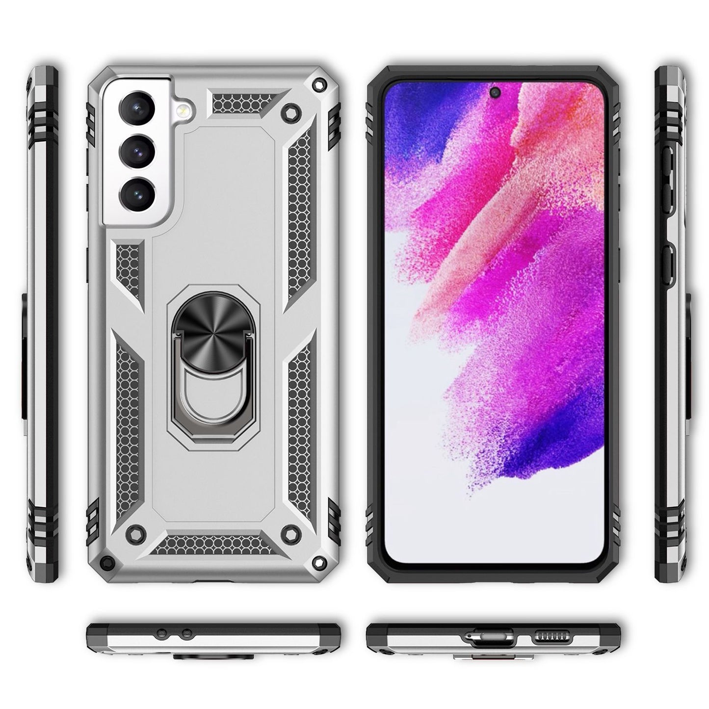 NALIA Military-Style Ring Case for Samsung Galaxy S21 FE, Extremely Protective, Shockproof, Robust, 360° Ring for Stand Function