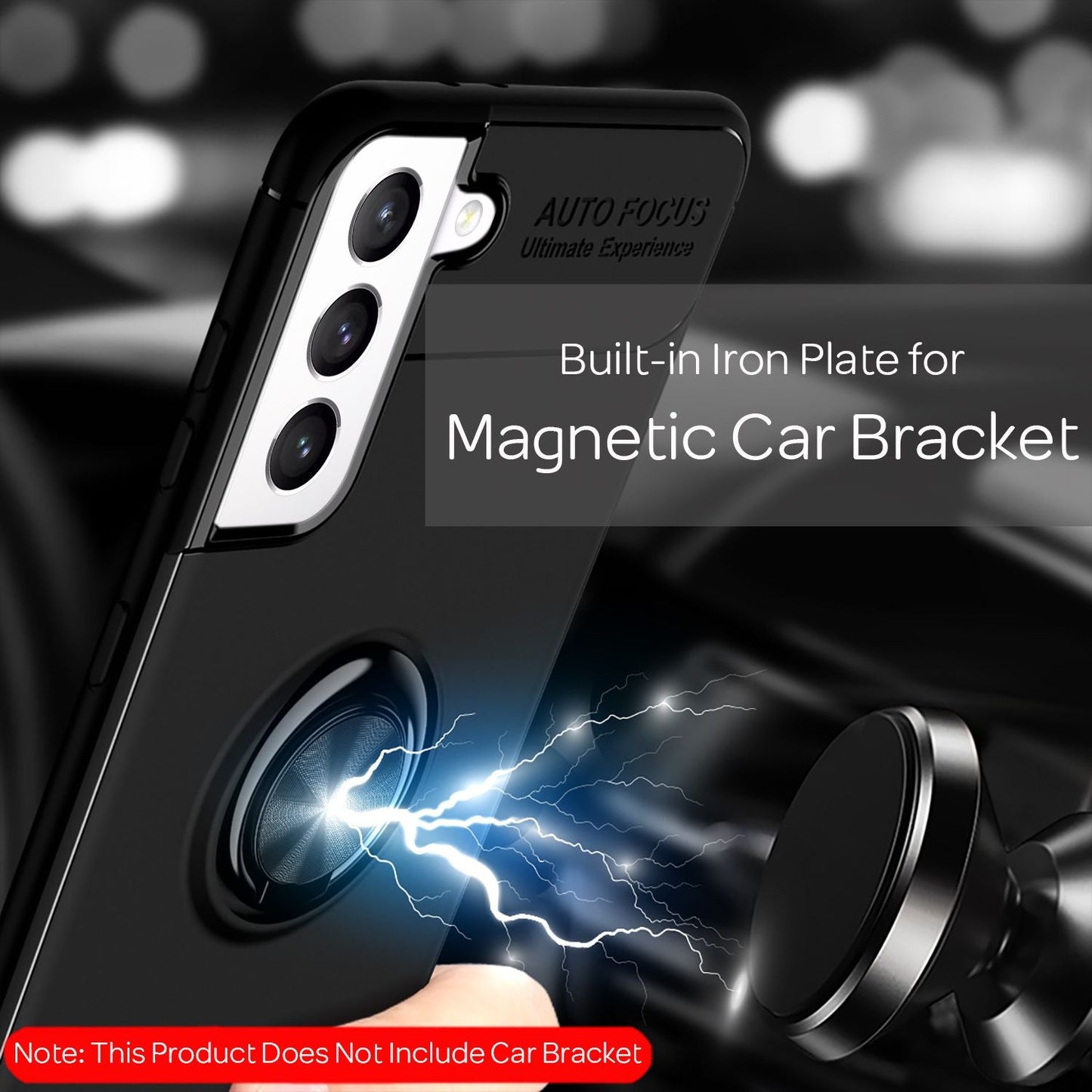 NALIA Matte Black Ring Cover fyrir Samsung Galaxy S21 FE