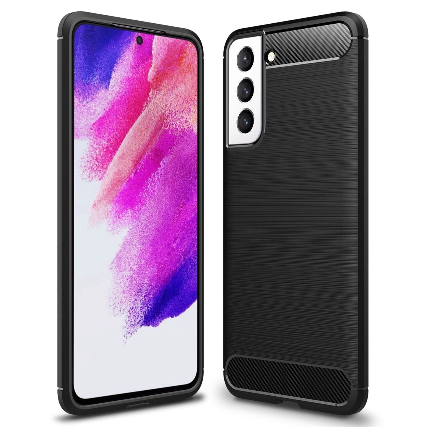 NALIA Carbon Look hulstur sem passar við Samsung Galaxy S21 FE, mattsvart sílikonhulstur með glæsilegu kolefnisþráðaútliti