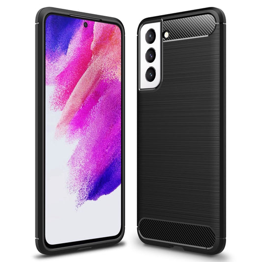 NALIA Carbon Look hulstur sem passar við Samsung Galaxy S21 FE, mattsvart sílikonhulstur með glæsilegu kolefnisþráðaútliti