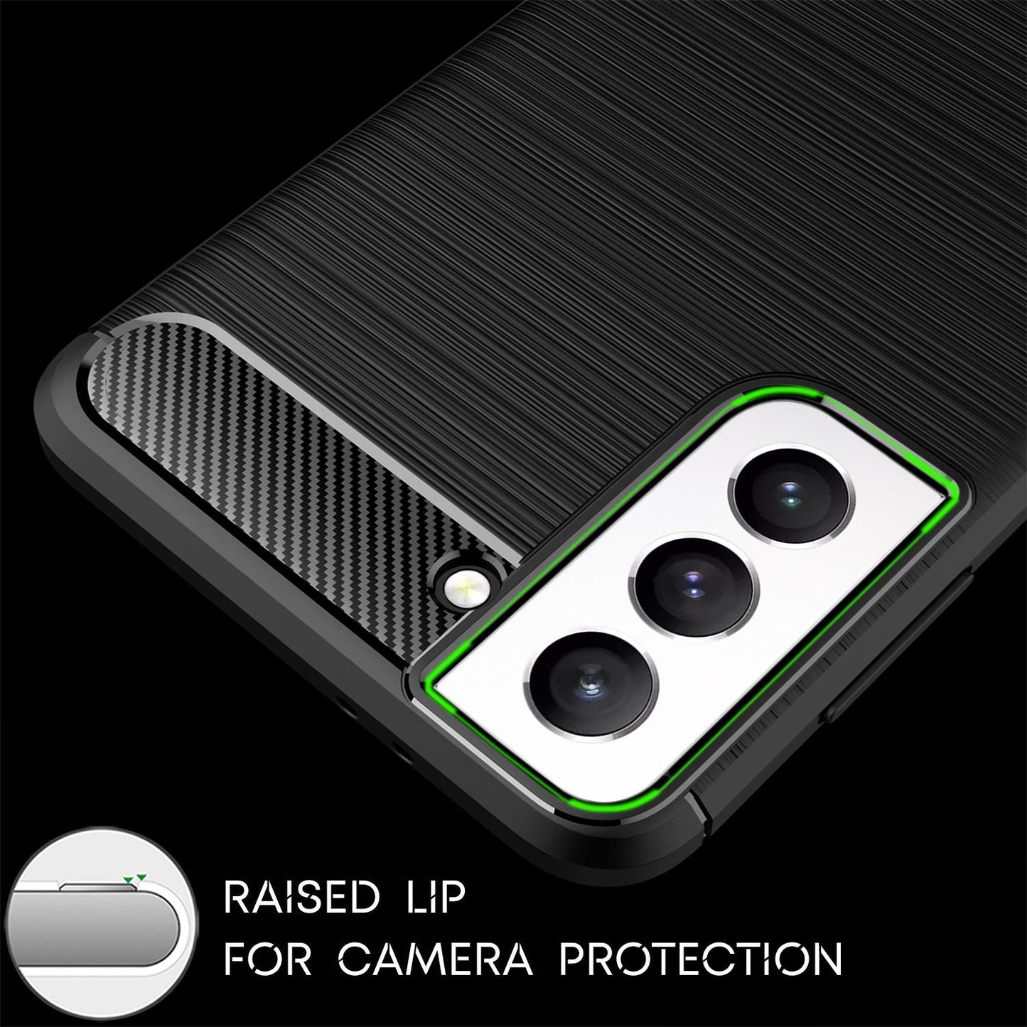 NALIA Carbon Look hulstur sem passar við Samsung Galaxy S21 FE, mattsvart sílikonhulstur með glæsilegu kolefnisþráðaútliti