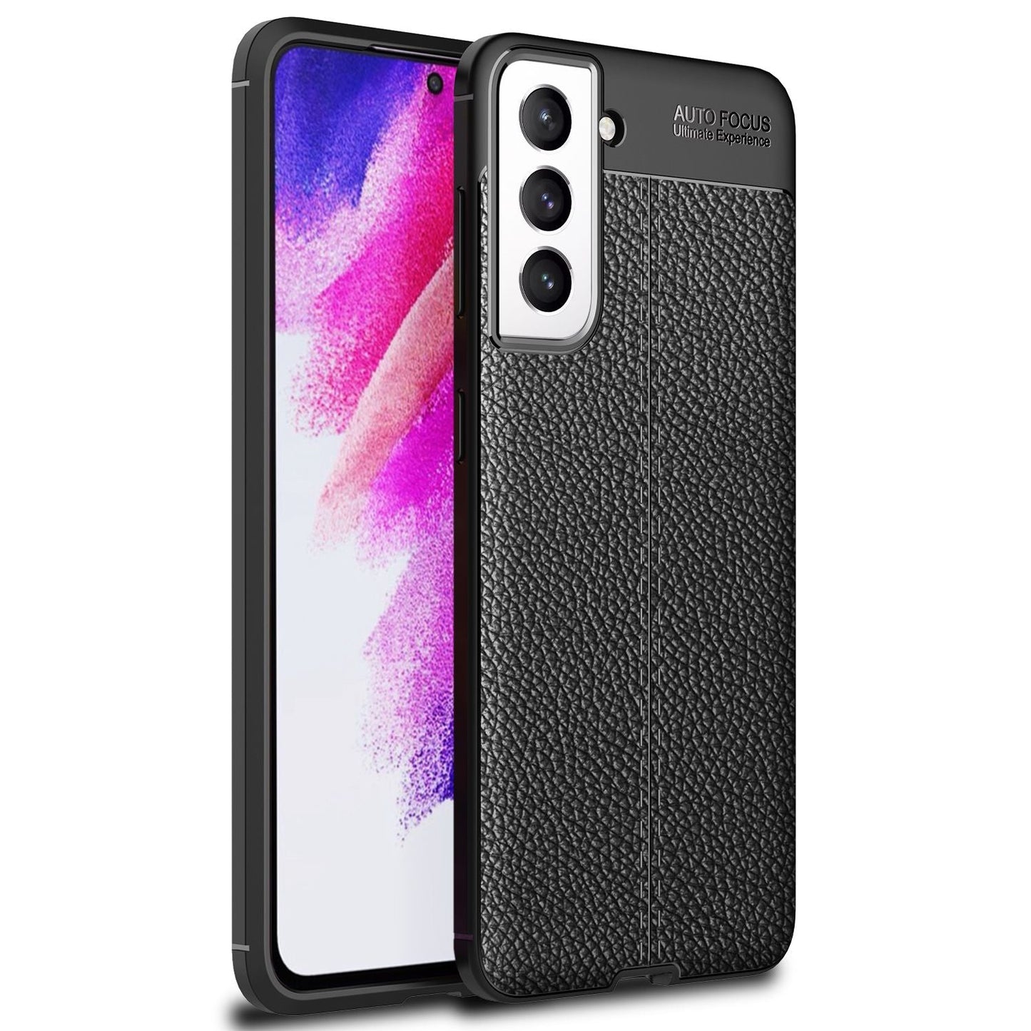 NALIA Leather Look Case for Samsung Galaxy S21 FE, Black Silicone Case, Anti-Fingerprint, Non-Slip, Scratch-Resistant