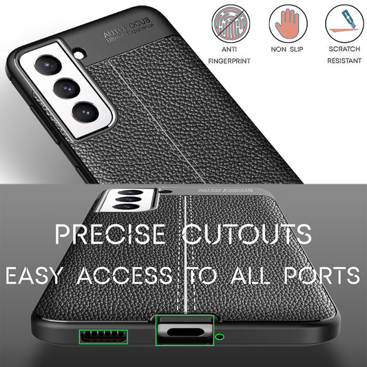 NALIA Leather Look Case for Samsung Galaxy S21 FE, Black Silicone Case, Anti-Fingerprint, Non-Slip, Scratch-Resistant