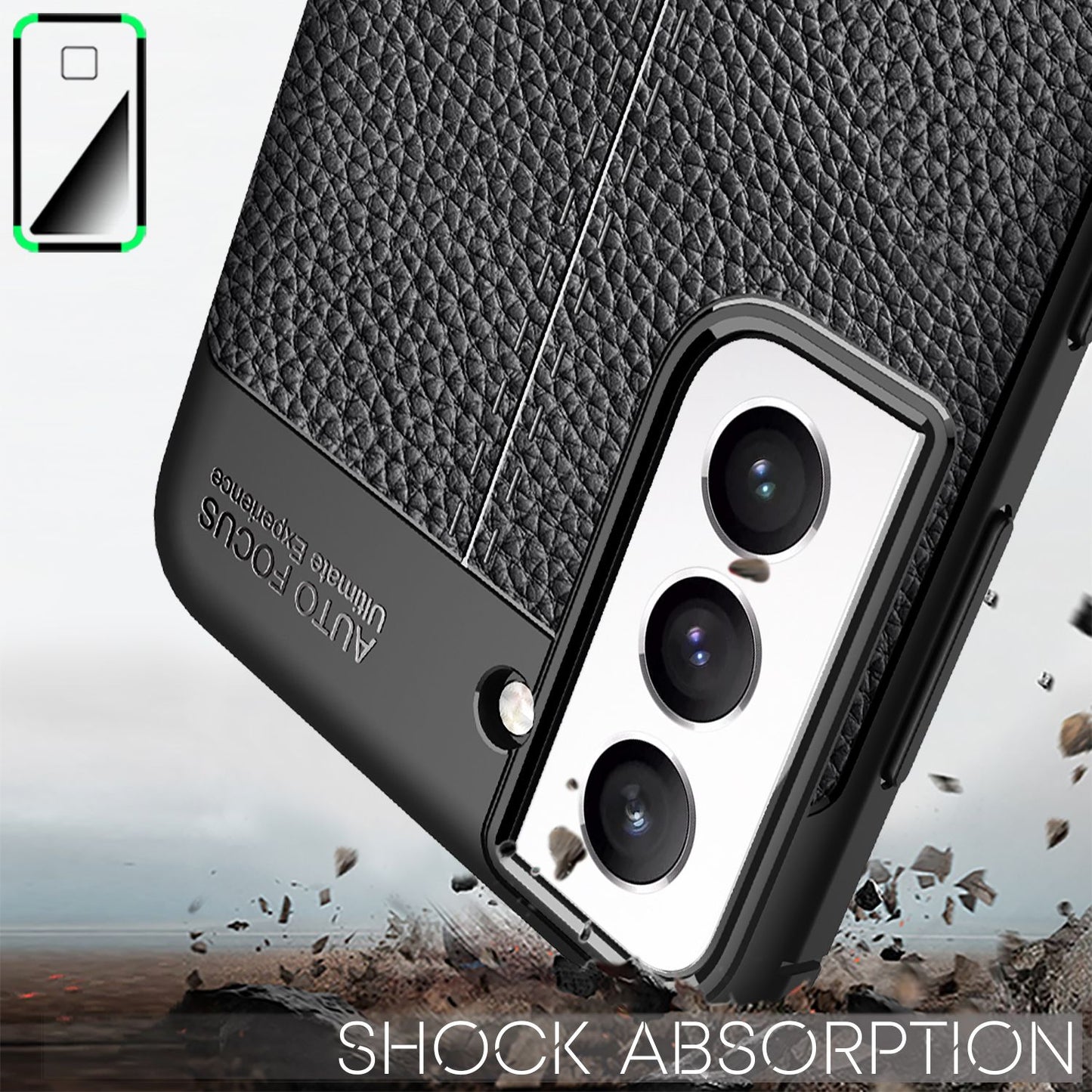 NALIA Leather Look Case for Samsung Galaxy S21 FE, Black Silicone Case, Anti-Fingerprint, Non-Slip, Scratch-Resistant