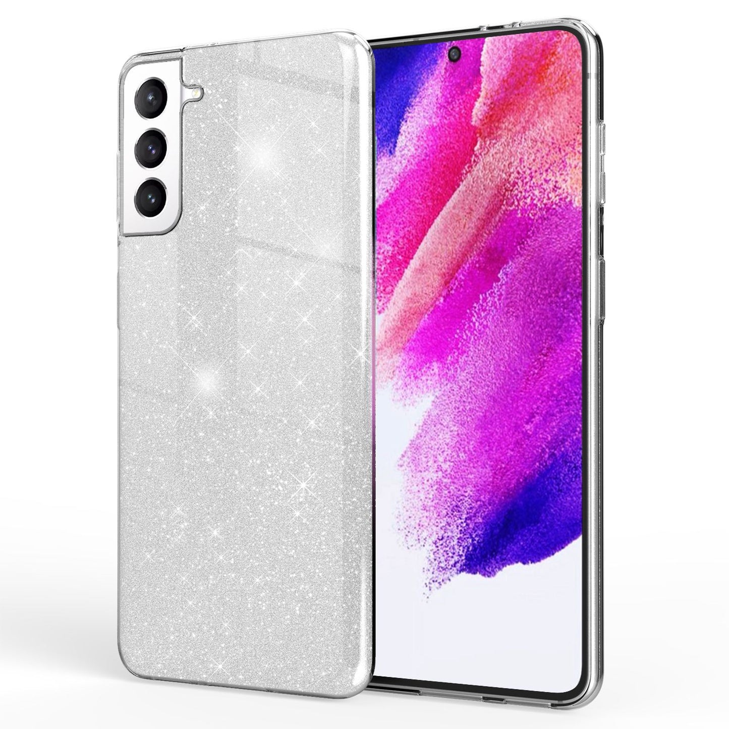 NALIA Robust Glitter Case for Samsung Galaxy S21 FE, Shiny Glitter Hybrid Protective Case, Reinforced Silicone Case