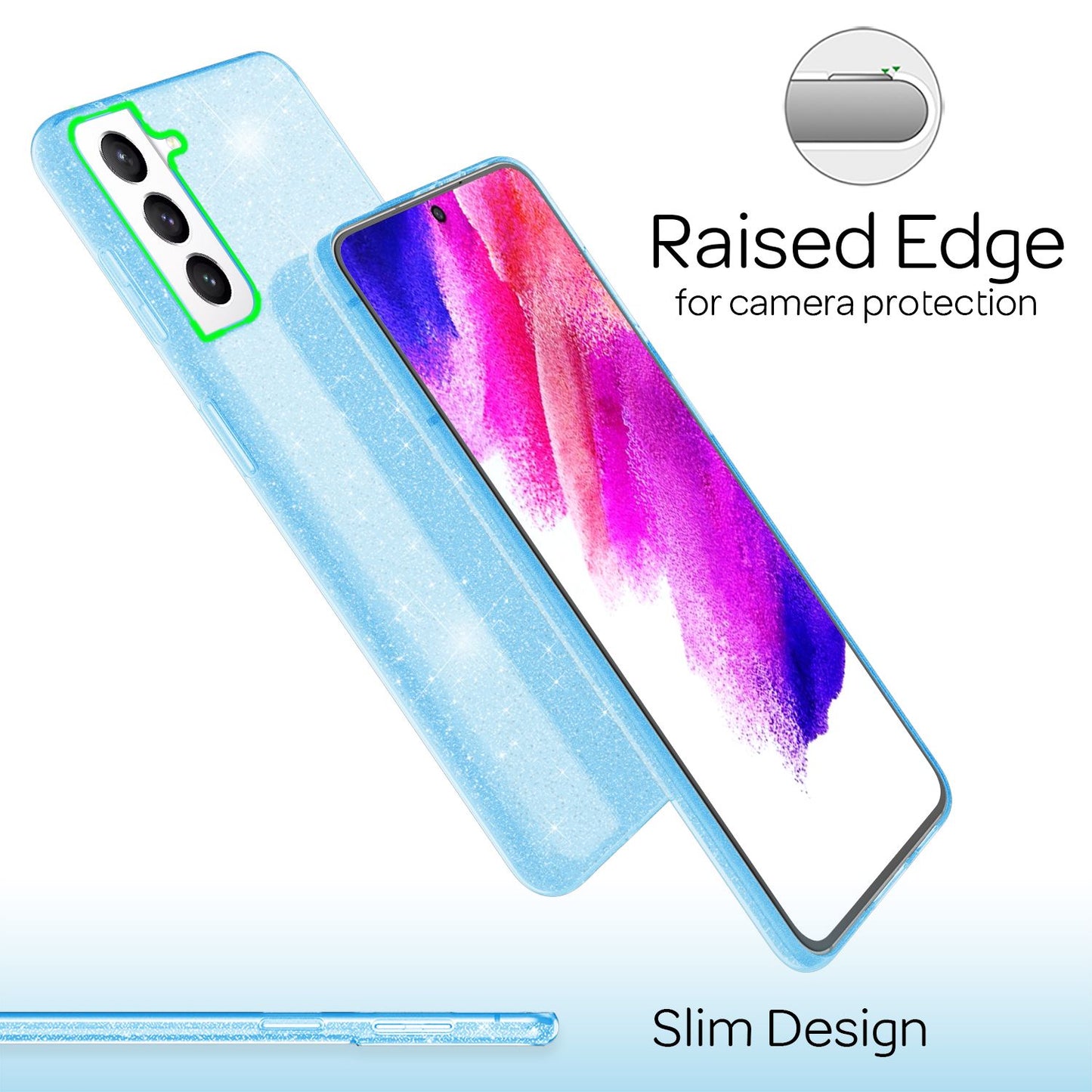 NALIA Robust Glitter Case for Samsung Galaxy S21 FE, Shiny Glitter Hybrid Protective Case, Reinforced Silicone Case