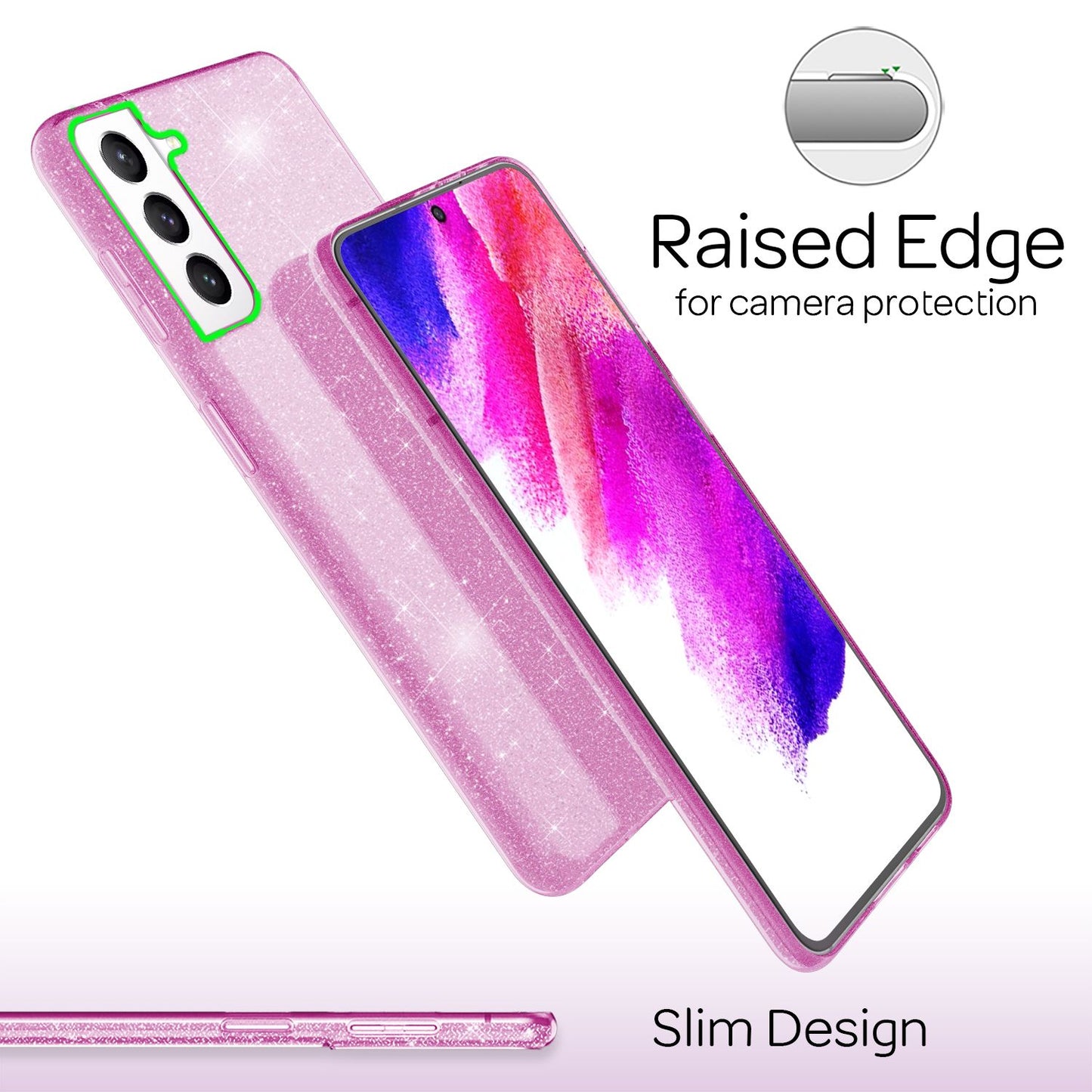 NALIA Robust Glitter Case for Samsung Galaxy S21 FE, Shiny Glitter Hybrid Protective Case, Reinforced Silicone Case