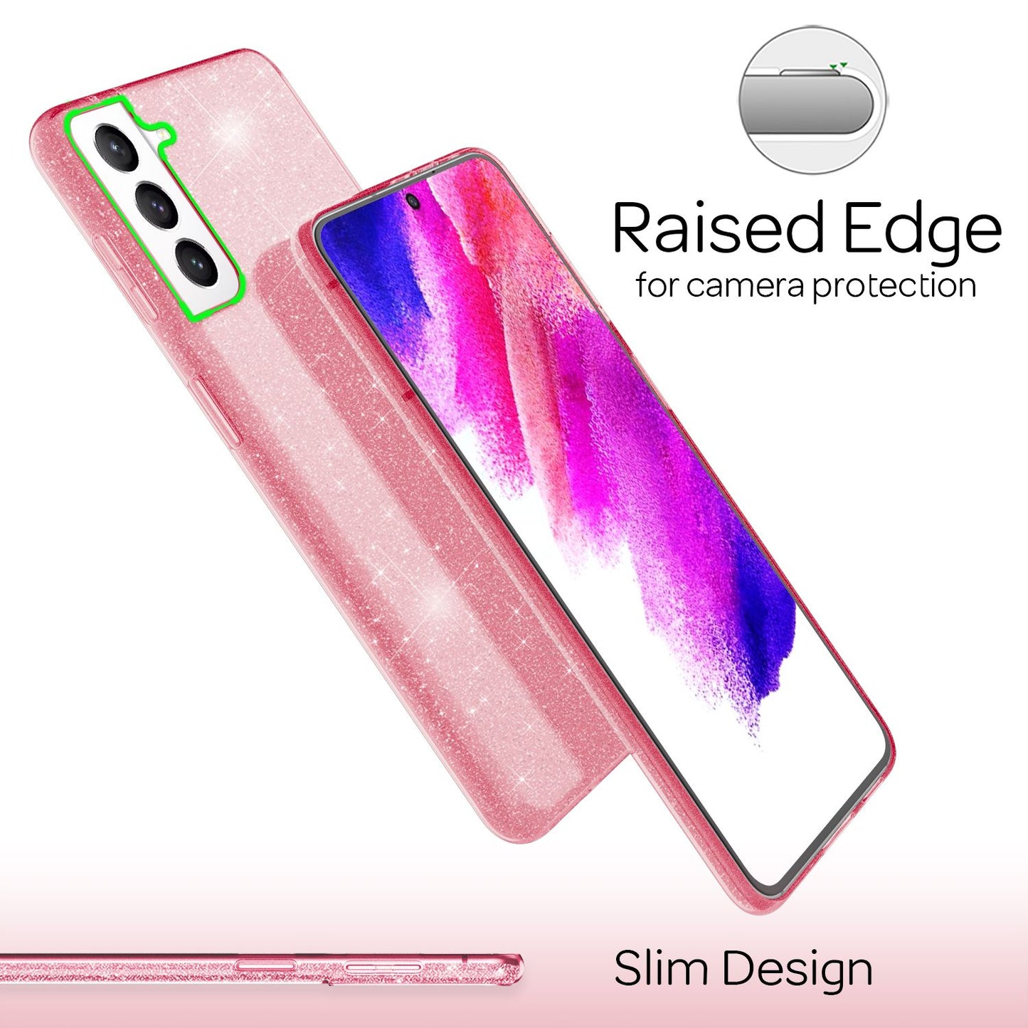 NALIA Robust Glitter Case for Samsung Galaxy S21 FE, Shiny Glitter Hybrid Protective Case, Reinforced Silicone Case