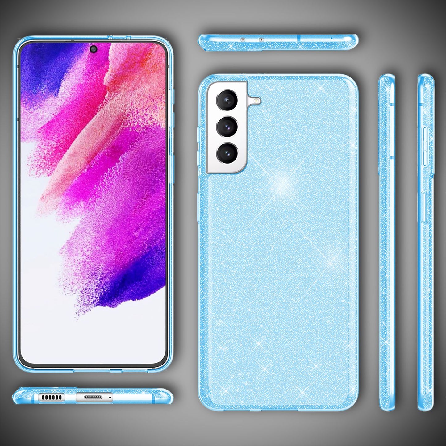 NALIA Robust Glitter Case for Samsung Galaxy S21 FE, Shiny Glitter Hybrid Protective Case, Reinforced Silicone Case